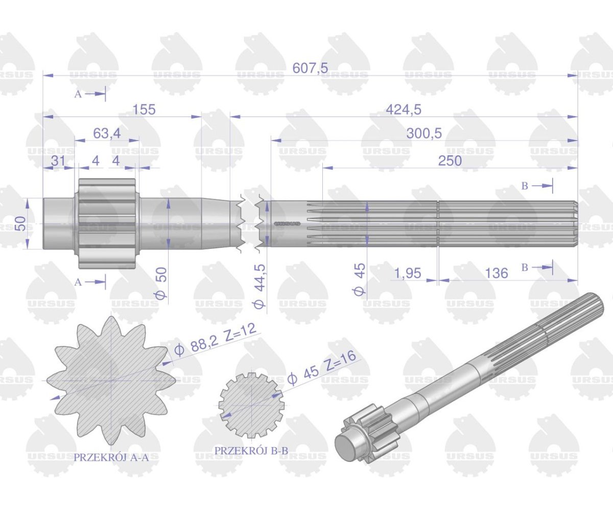 Półoś st. typ 12 zębów C-360 ORYGINAŁ URSUS