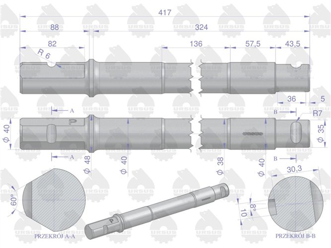 Sworzeń zwrotnicy prawy C-360 ORYGINAŁ URSUS