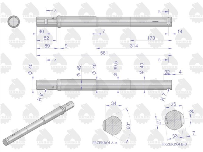 Sworzeń zwrotnicy prawy C-4011 ORYGINAŁ URSUS