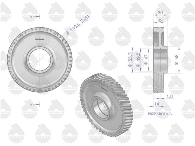 Koło rozrządu pośrednie górne 950415 C-360/Zetor ORYGINAŁ URSUS