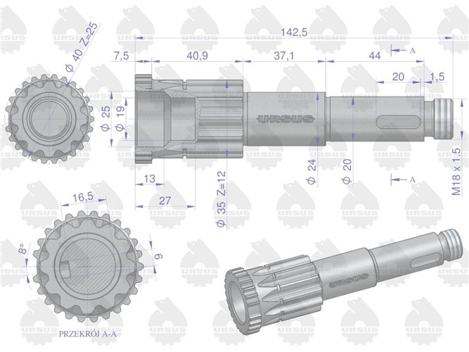Wałek napędu pompy wtryskowej C-360 ORYGINAŁ URSUS