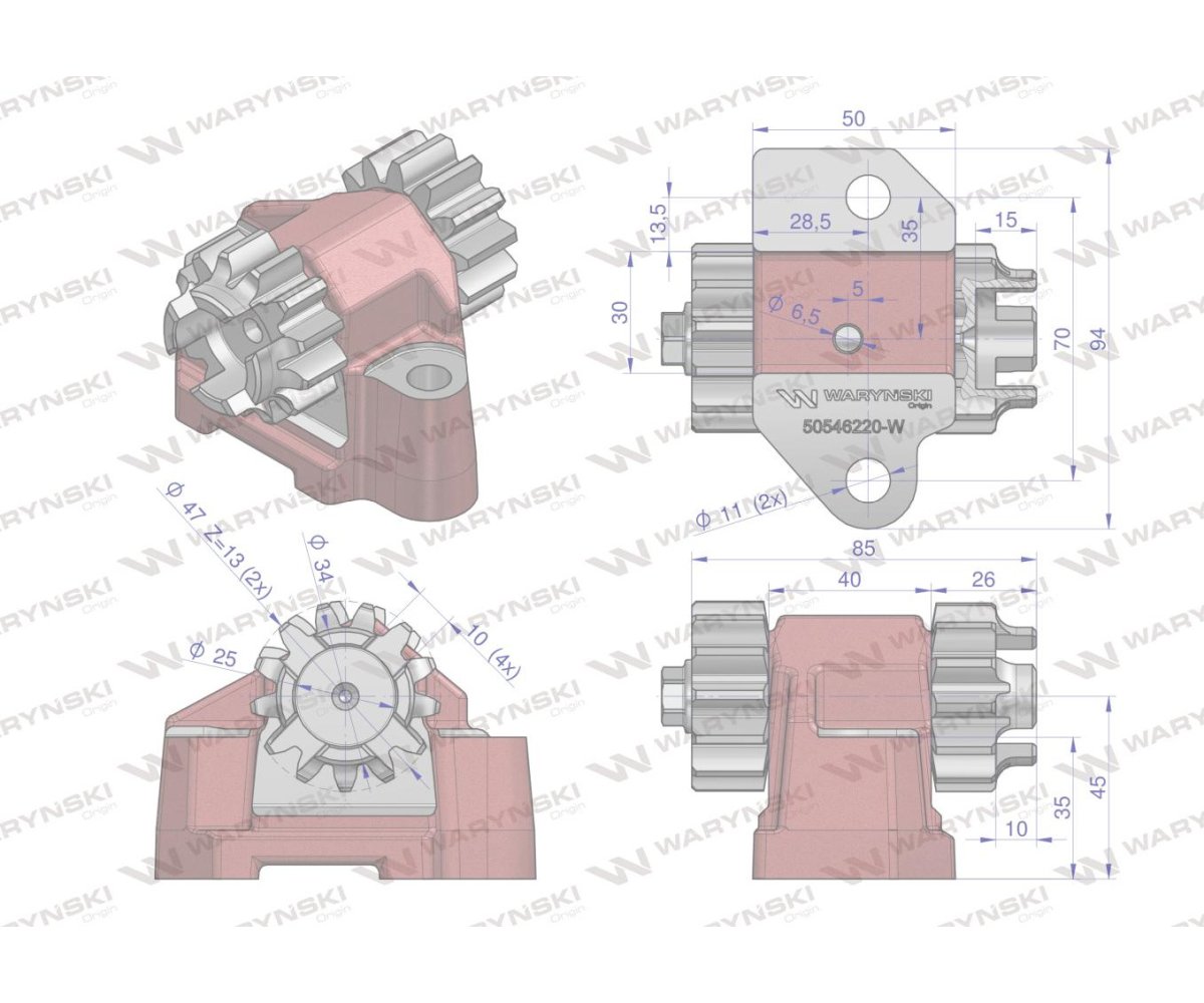 Wspornik napędu pompy hydraulicznej kompletny do C-360 WARYŃSKI
