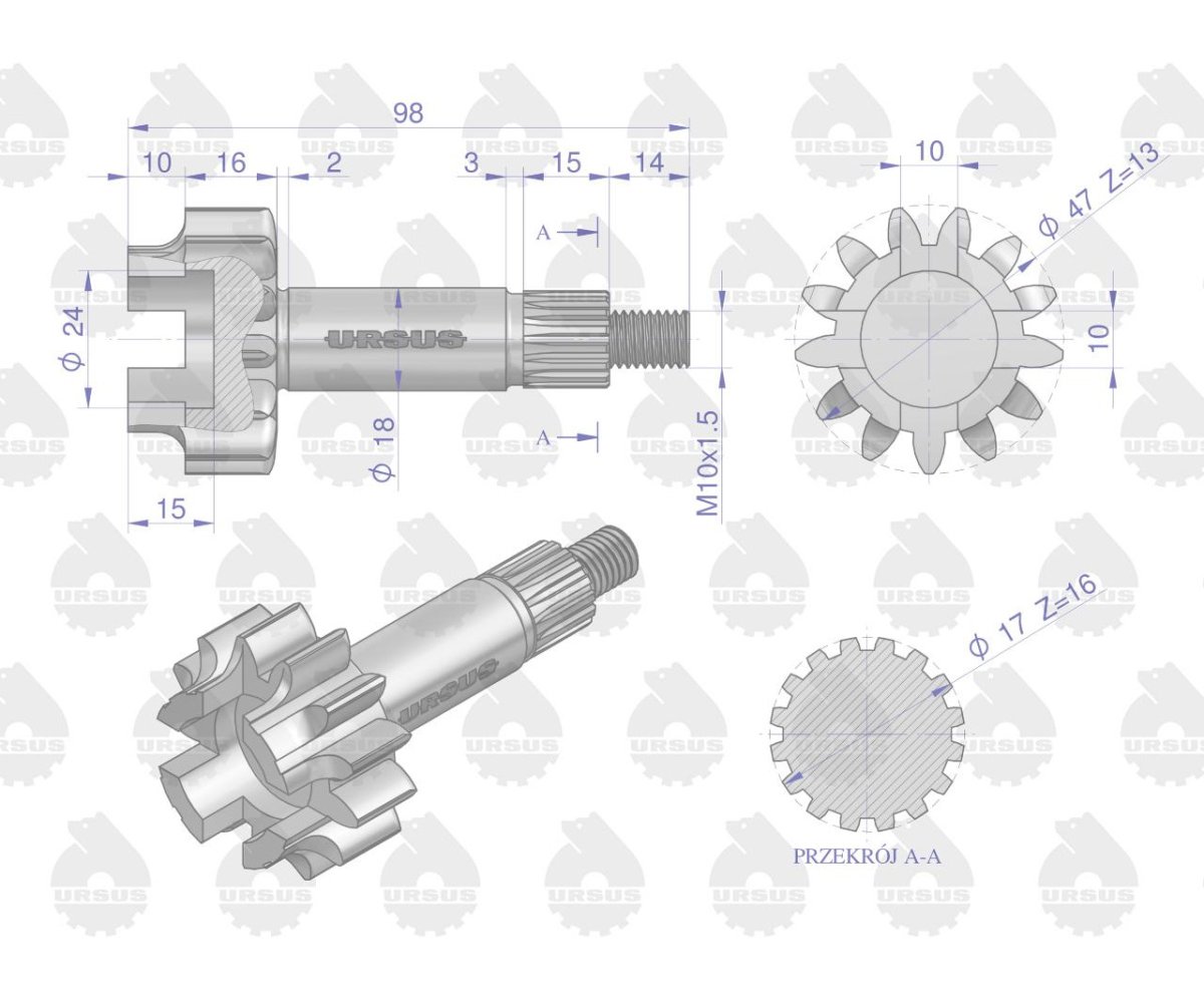 Koło zębate z wałkiem napędu pompy hydraulicznej C-360 ORYGINAŁ URSUS