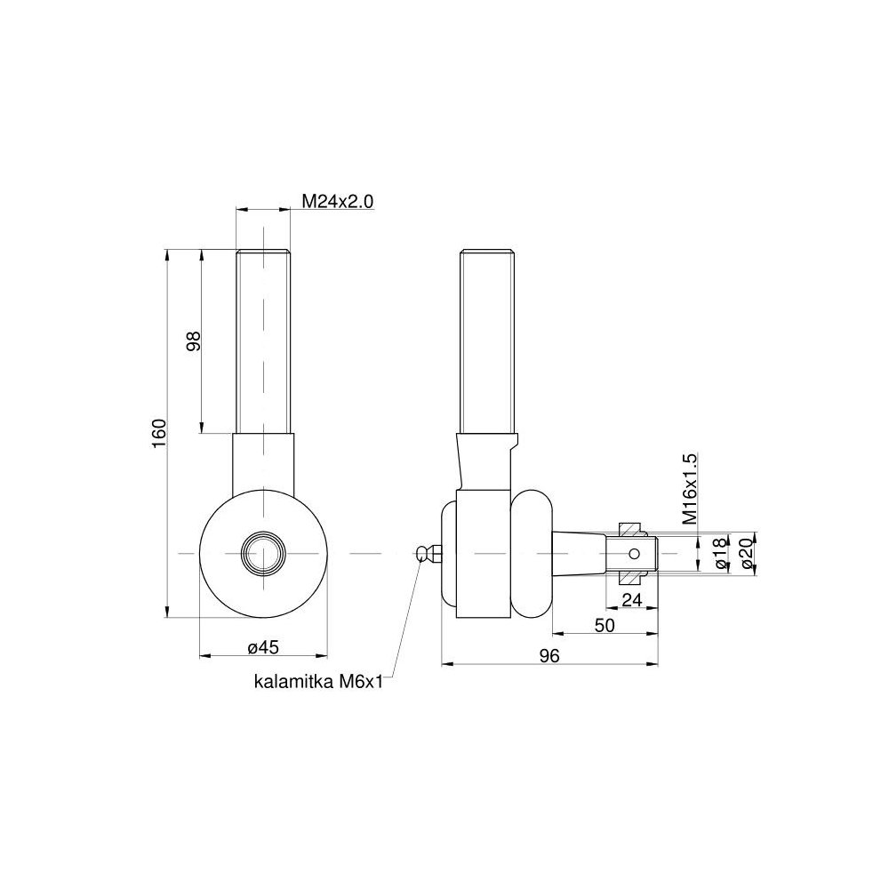 Przegub długi z gwintem (z nakrętką) z metalową wkładką 46635070 50835070 Bizon