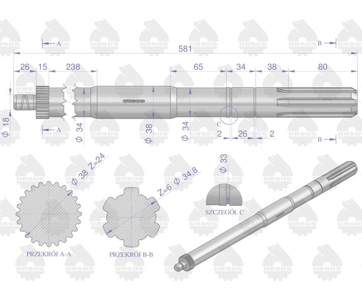 Wałek przekaźnika mocy II WOM C-360 ORYGINAŁ URSUS