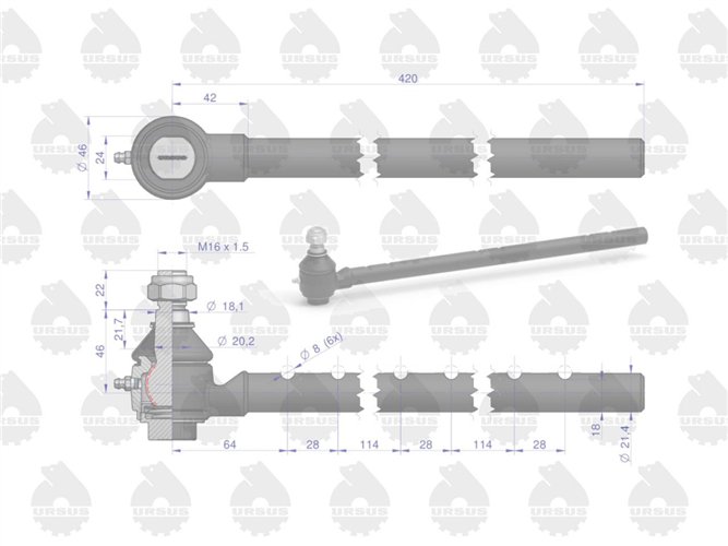 Przegub długi bez gwintu 46635660 902010 C-360 ORYGINAŁ URSUS