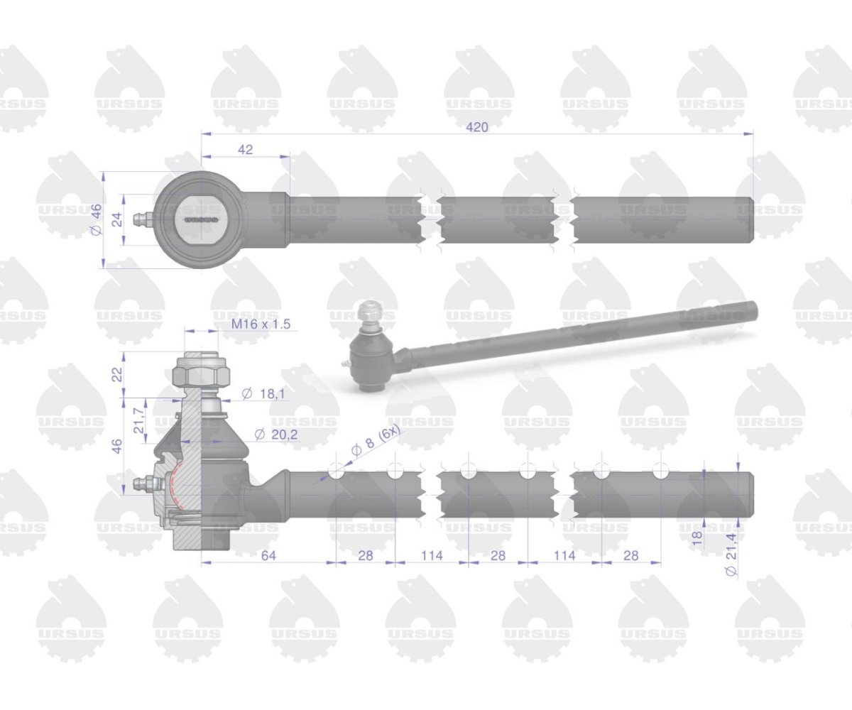 Przegub długi bez gwintu 46635660 902010 C-360 ORYGINAŁ URSUS