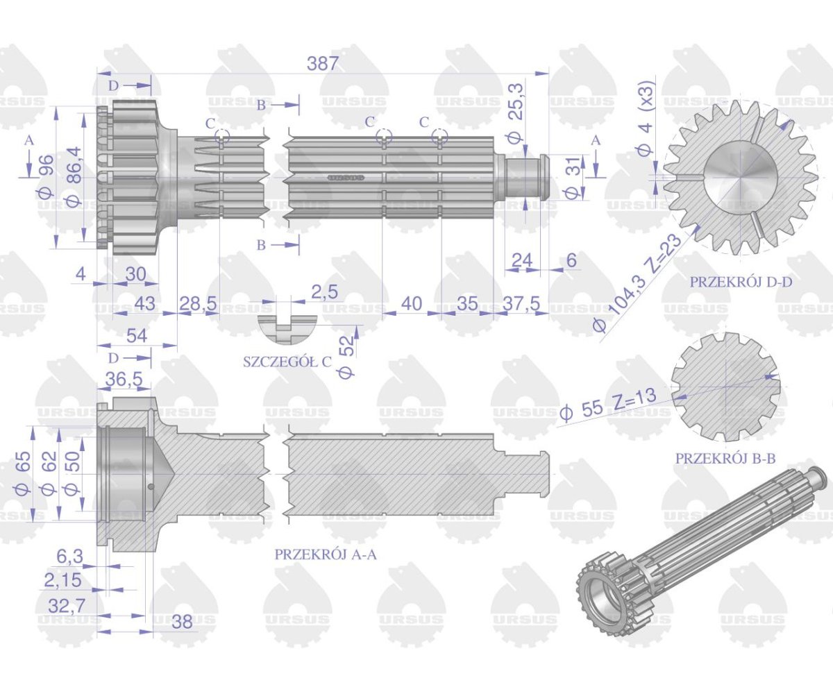 Wałek główny (nowy typ - z grzybkiem) C-360 ORYGINAŁ URSUS