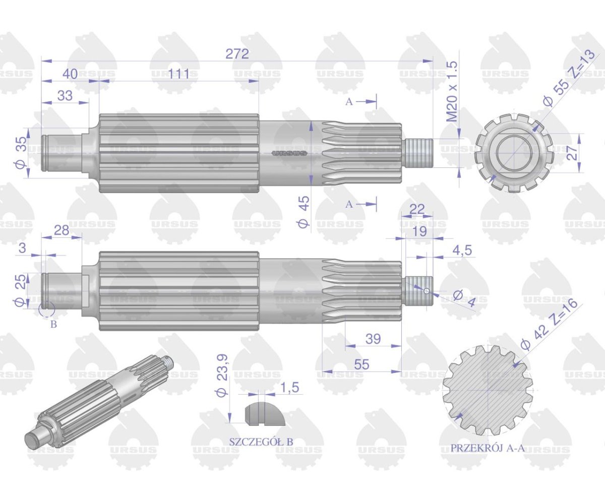 Wałek koła atakującego n. typ C-360 ORYGINAŁ URSUS
