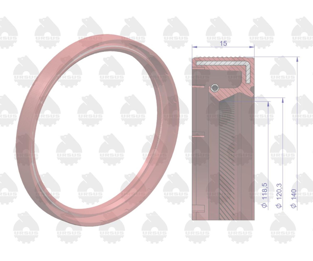 Pierścień uszczelniający uszczelniacz wału korbowego tylny 120x140x15 Zetor Fluoroelastomer C-360 ORYGINAŁ URSUS