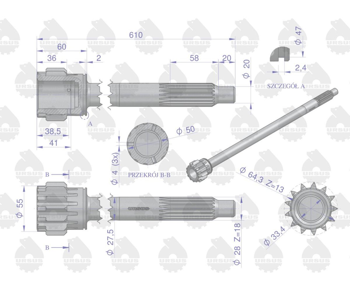 Wałek sprzęgłowy I stopnia C-360-3P ORYGINAŁ URSUS
