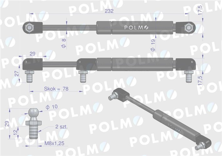 Siłownik dachu 64014593 pasuje do Ursus C-385 i Massey Ferguson POLMO