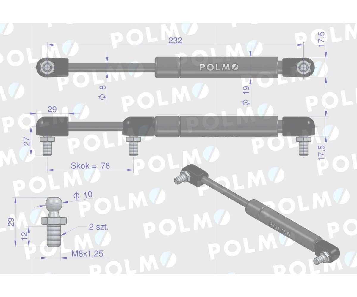 Siłownik dachu 64014593 pasuje do Ursus C-385 i Massey Ferguson POLMO