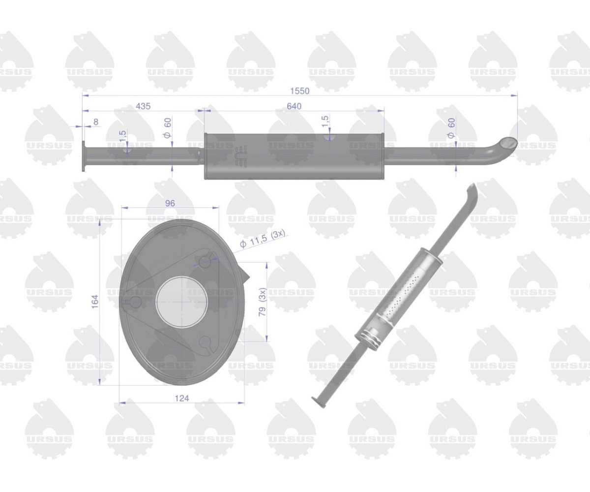 Tłumik prosty długi 1550mm 8kg C-385 EMALIA ORYGINAŁ URSUS