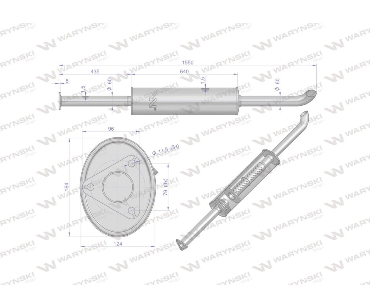 Tłumik prosty długi 1550mm 8kg C-385 INOX WARYŃSKI