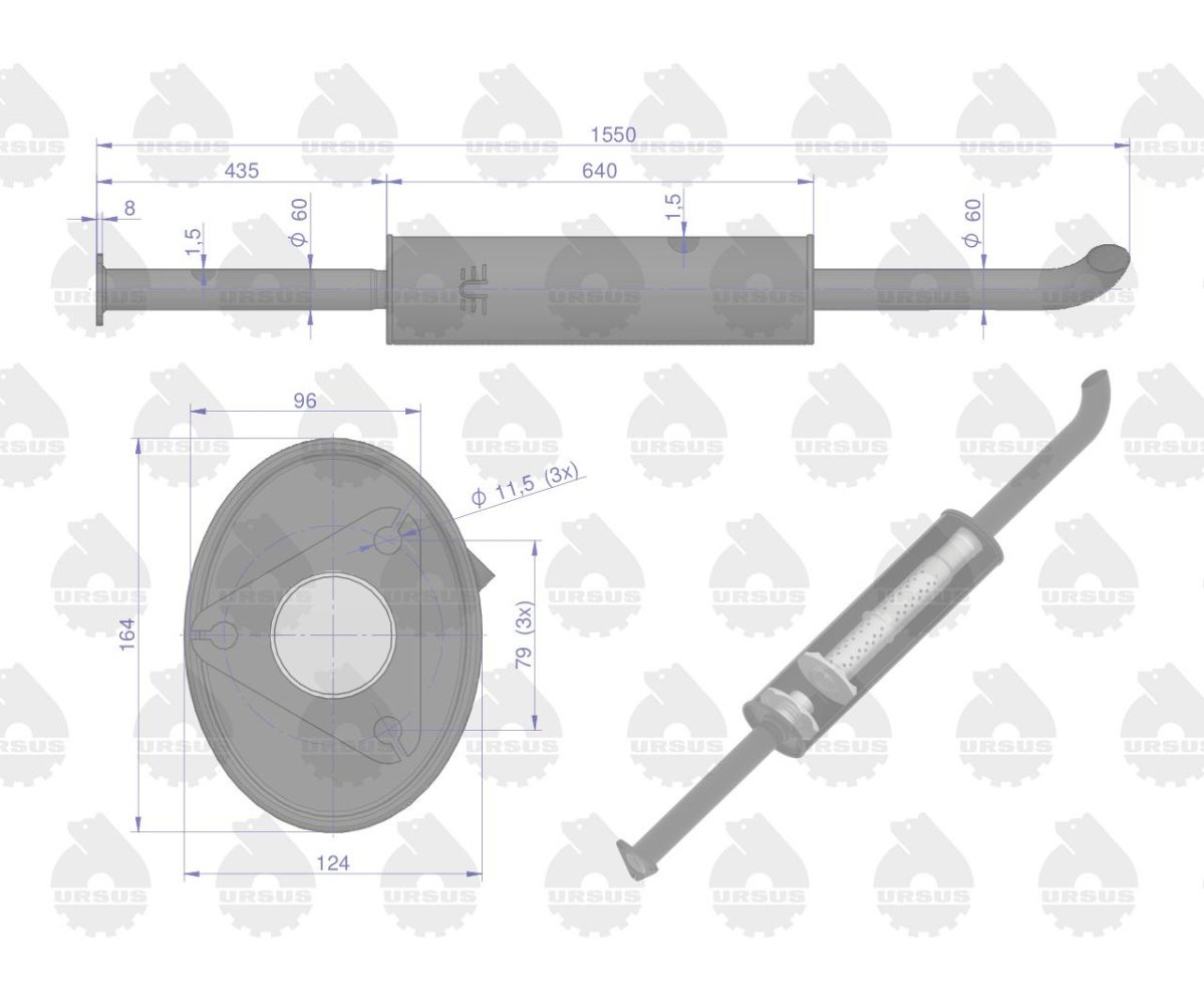 Tłumik prosty długi 1550mm 8kg C-385 ORYGINAŁ URSUS