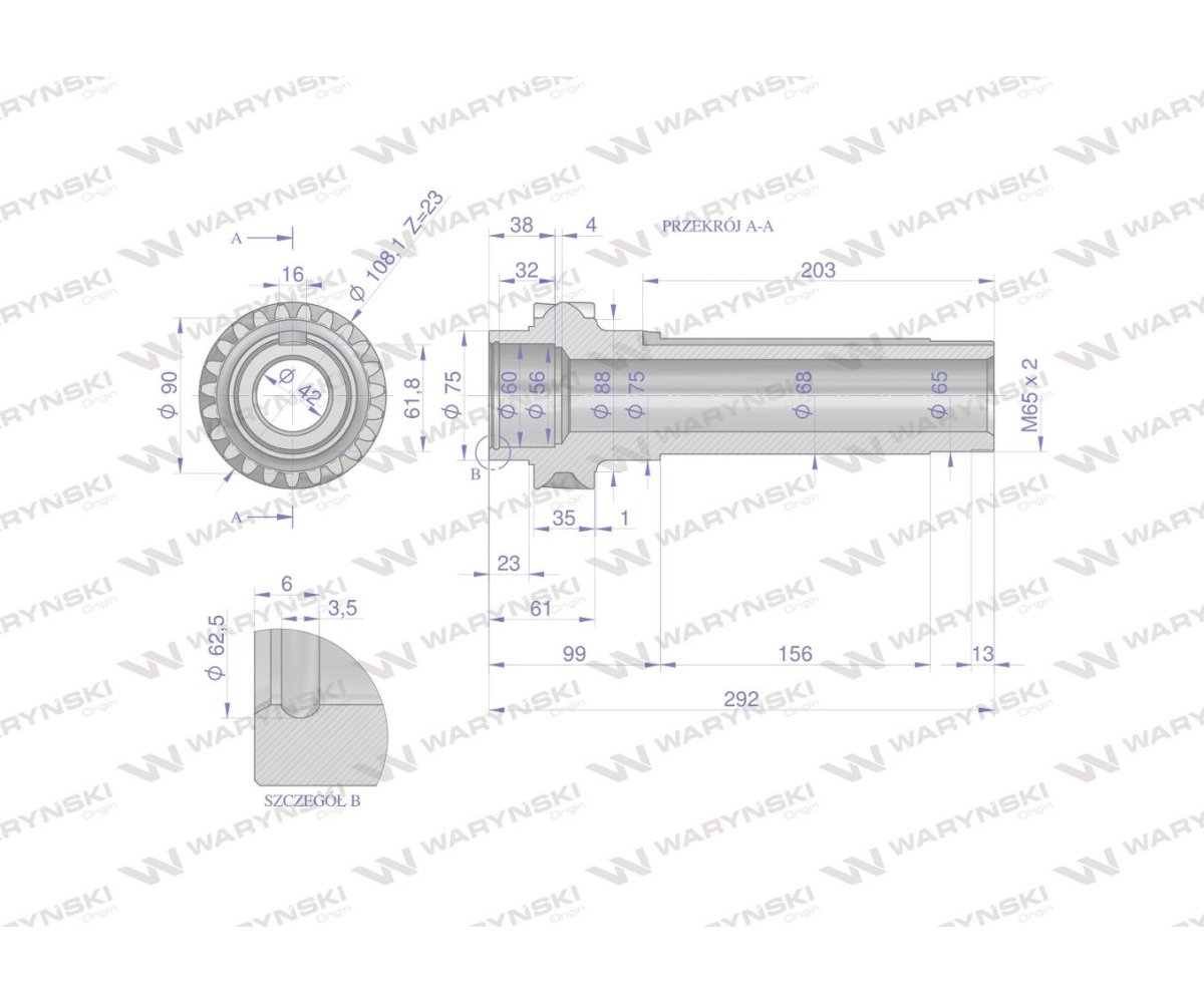 Wałek pośredni skrzyni Z-23 C-385 WARYŃSKI