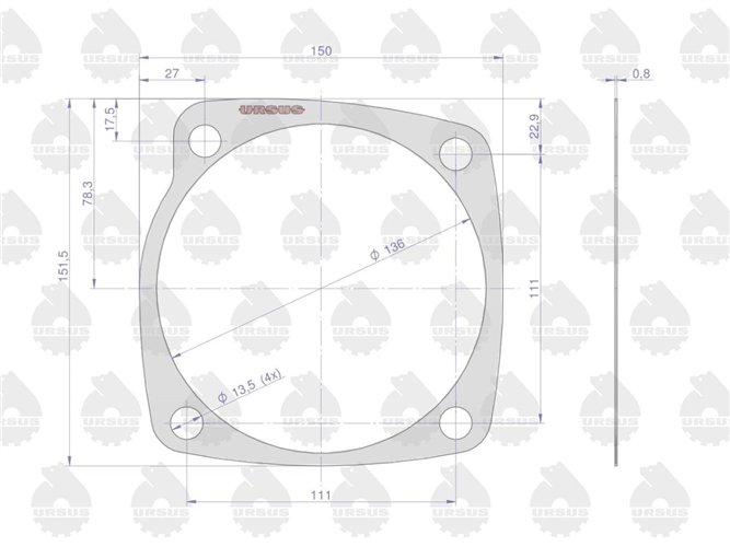 Uszczelka wyjścia przedni napęd krążelit 0.8mm C-385 ( sprzedawane po 10 ) ORYGINAŁ URSUS