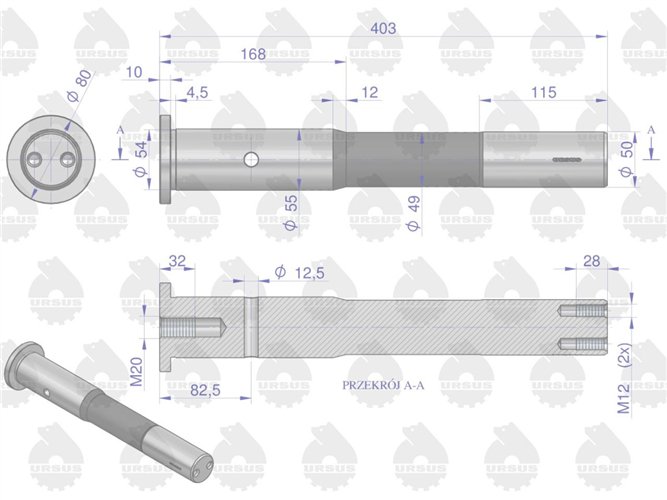 Sworzeń osi przedniej stopniowany C-385 ORYGINAŁ URSUS