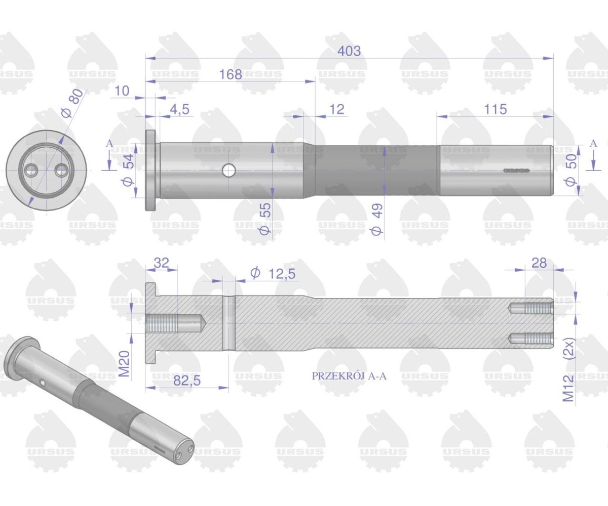 Sworzeń osi przedniej stopniowany C-385 ORYGINAŁ URSUS