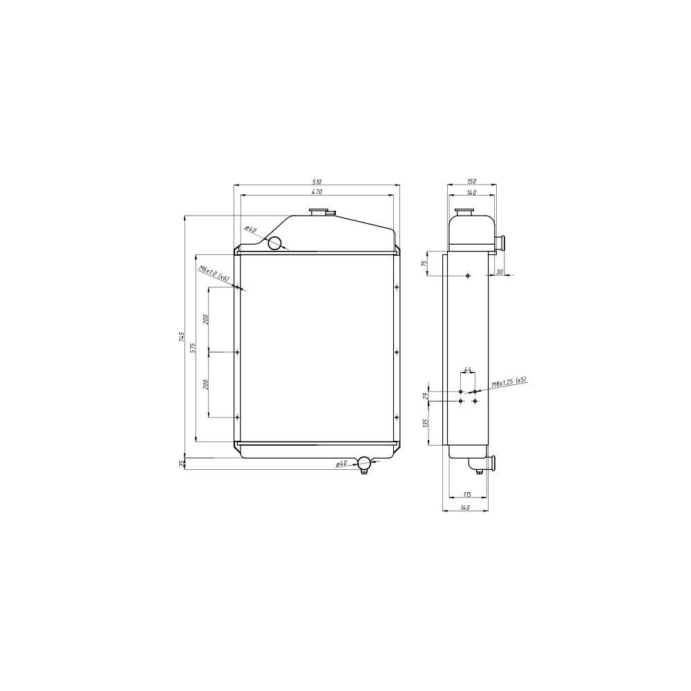 Chłodnica miedziana mocowanie boczne 1012/1014 RM turbo C-385