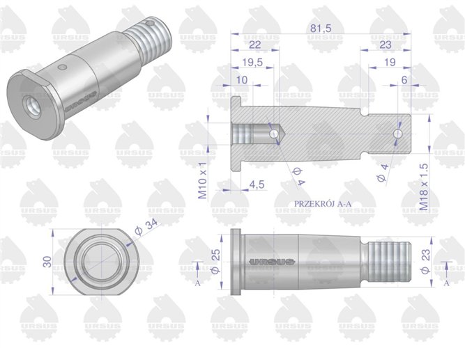 Sworzeń siłownika wspomagania układu kierowniczego 88578012 C-385 ORYGINAŁ URSUS