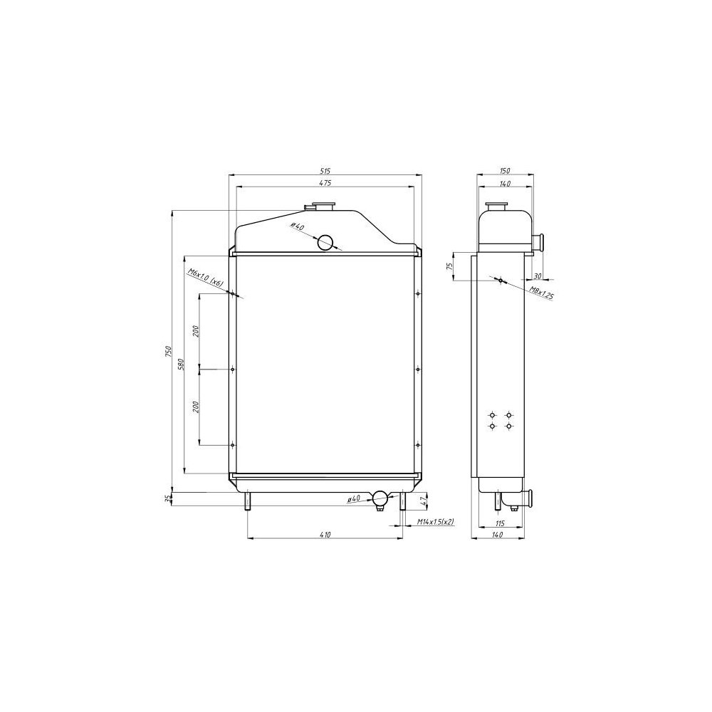 Chłodnica miedziana 1212, 1214 RM bez turbo dolne mocowanie 6-cylindrowy C-385
