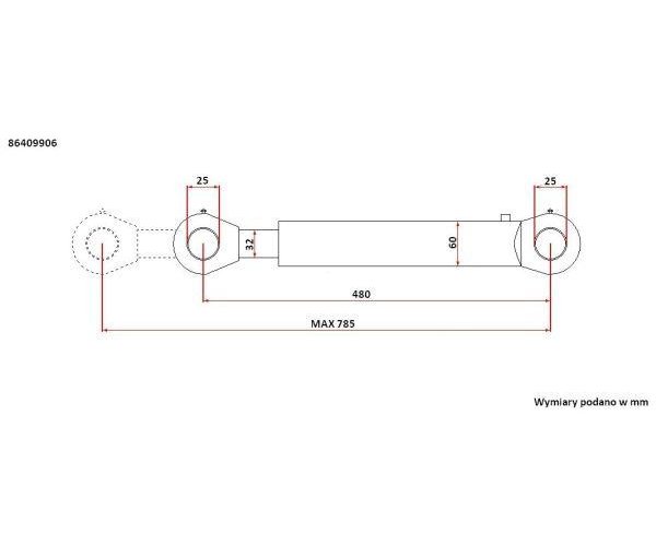 Cylinder hydrauliczny, jednostronny, pomocniczy podnośnika 86409904, SMT 2.50/32/305 C-385 Kraj