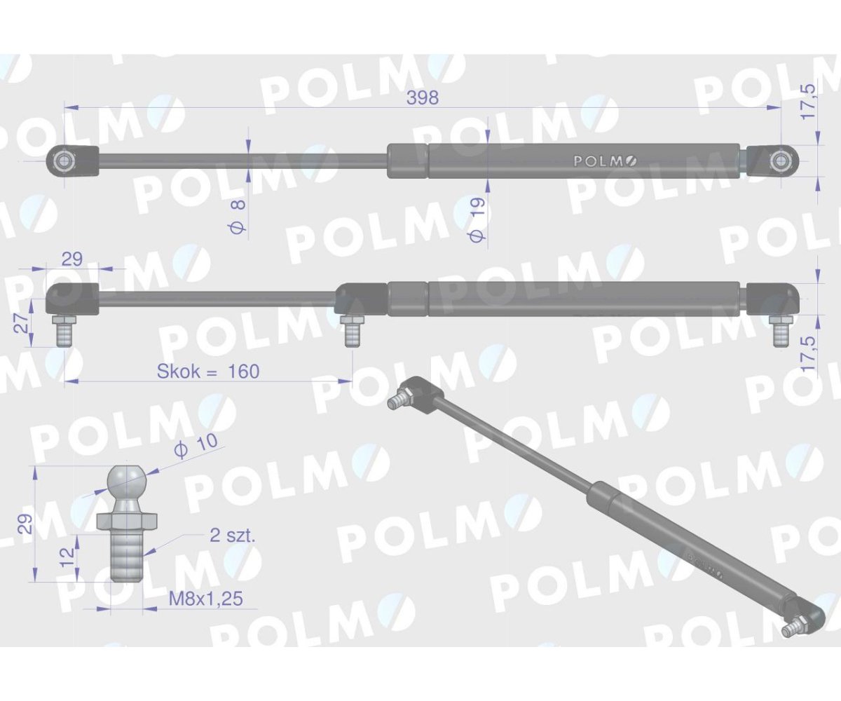 Siłownik dachu 88368200 pasuje do Ursus C-385 POLMO