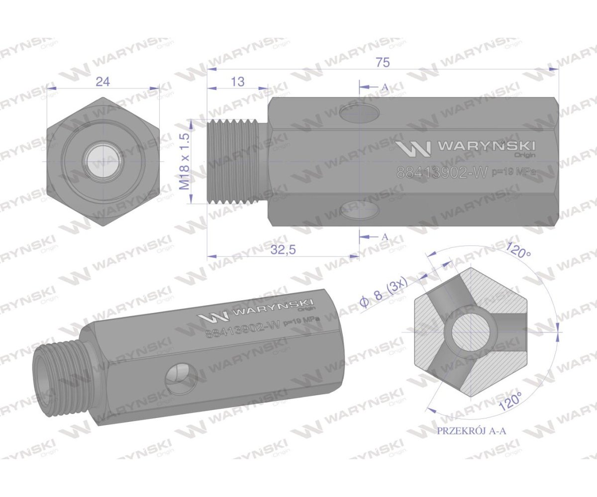 Zawór bezpieczeństwa cylindra hydraulicznego do C-385 WARYŃSKI