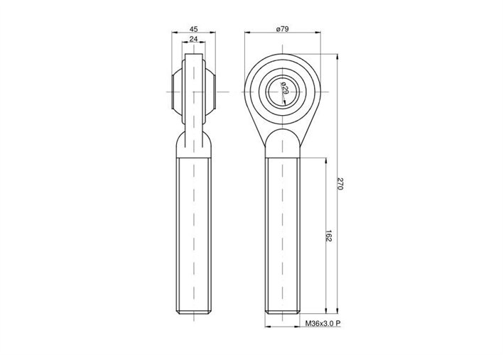 Główka wieszaka L kpl. M36x3 prawy sworzeń-fi28 C-385