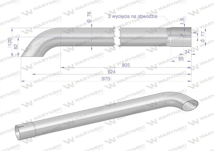Rura wylotowa do tłumika A184475 inox WARYŃSKI