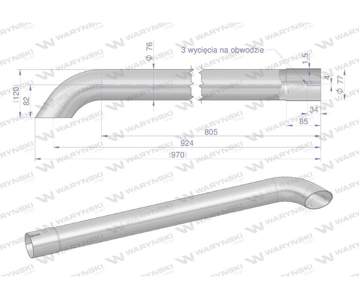 Rura wylotowa do tłumika A184475 inox WARYŃSKI