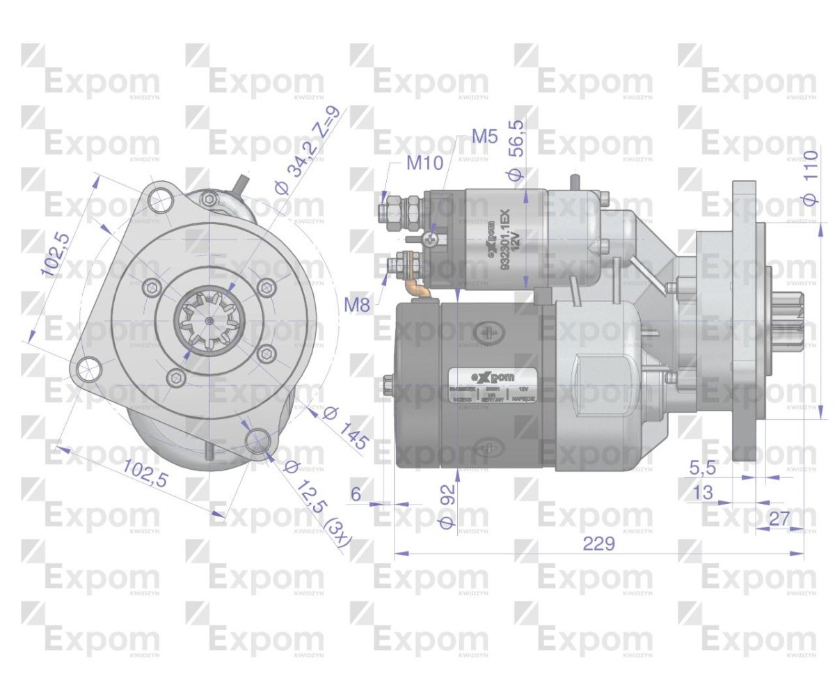 Rozrusznik z reduktorem typu Magneton Fiat 9142680 Blue Line EXPOM KWIDZYN