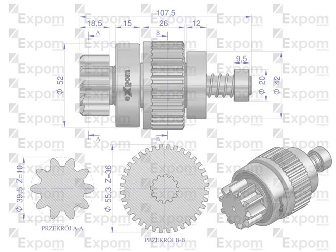 Zespół sprzęgający rozrusznika JOHN DEERE typu Magneton 9142745 Blue Line EXPOM KWIDZYN