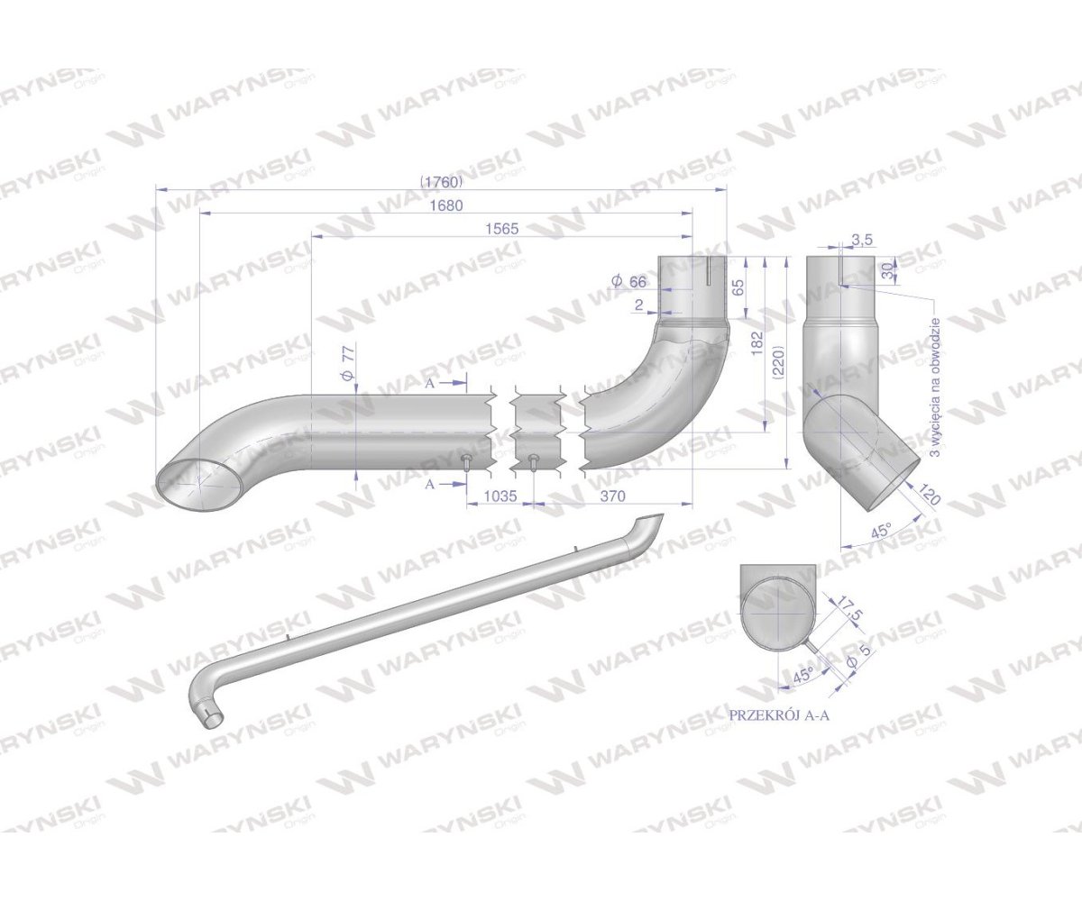 Tłumik rura wylotowa AL116287 John Deere INOX WARYŃSKI
