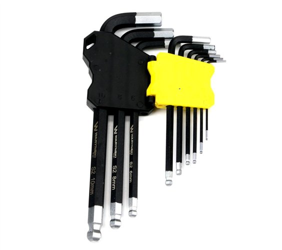 Zestaw kluczy przedłużonych HEX 1.5-10 ze stali S2 9el w uchwycie Waryński