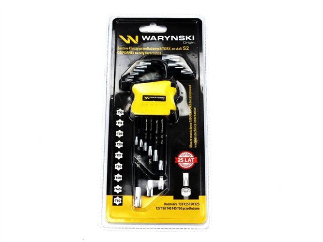 Zestaw kluczy przedłużonych TORX T10-T50 ze stali S2 9el w uchwycie Waryński