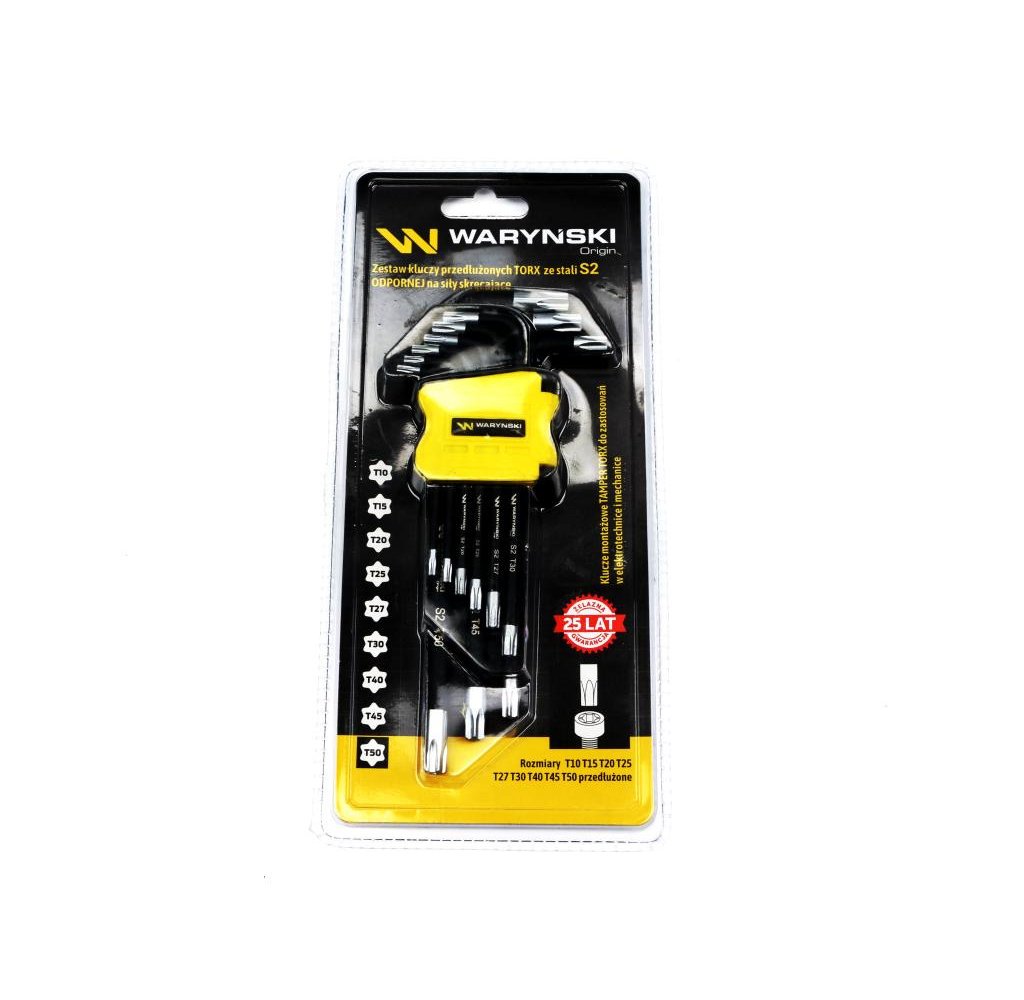 Zestaw kluczy przedłużonych TORX T10-T50 ze stali S2 9el w uchwycie Waryński
