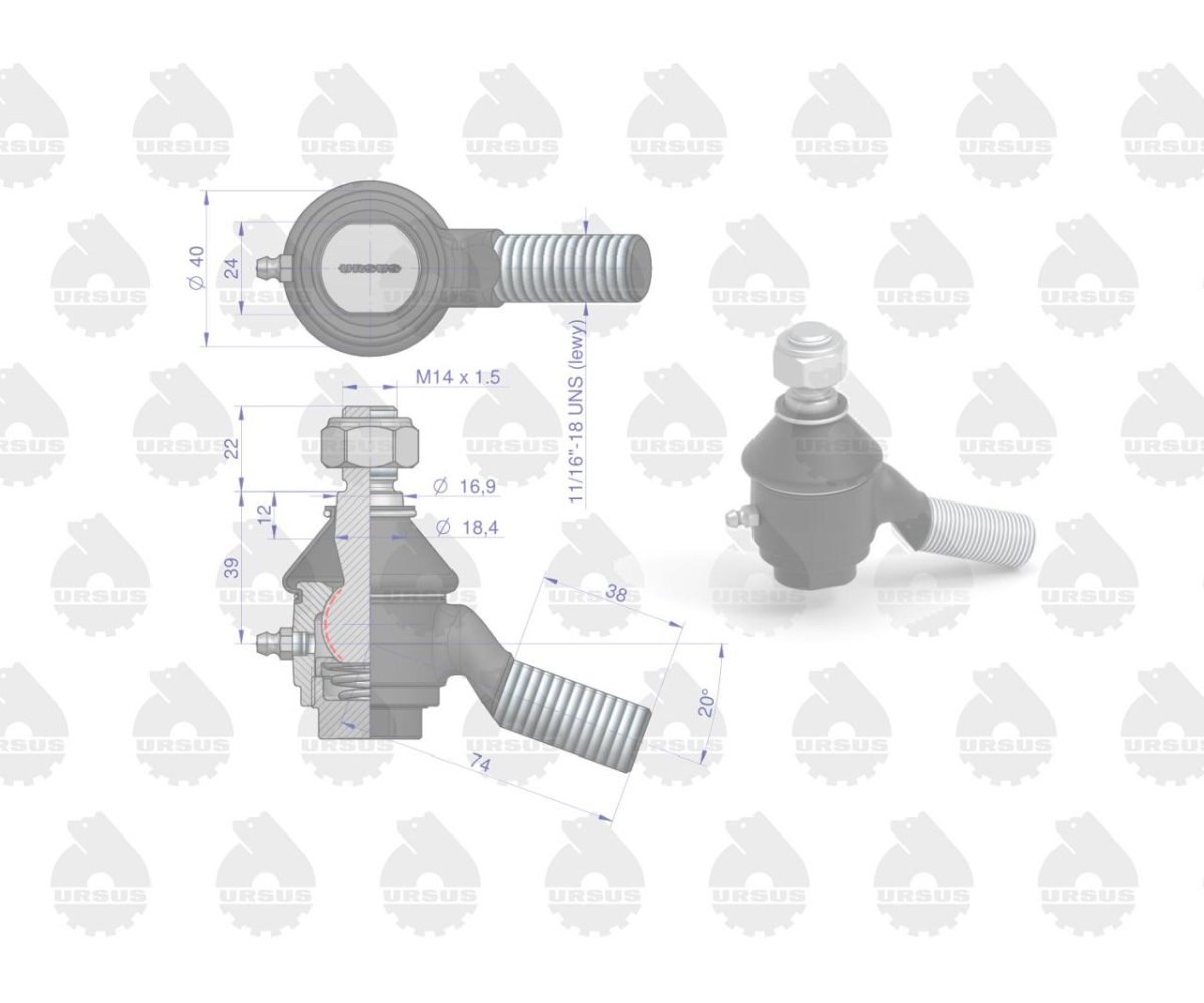 Przegub kulowy tylny gwintowany MF3 ORYGINAŁ URSUS