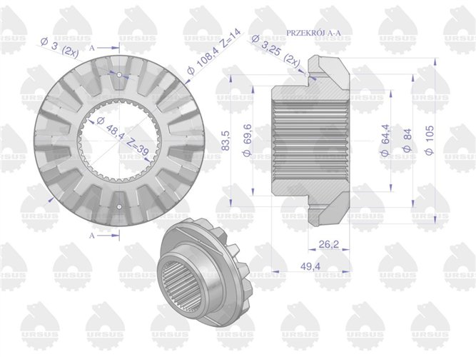 Koło koronowe mechanizmu różnicowego 885517M1 MF3 MF4 ORYGINAŁ URSUS