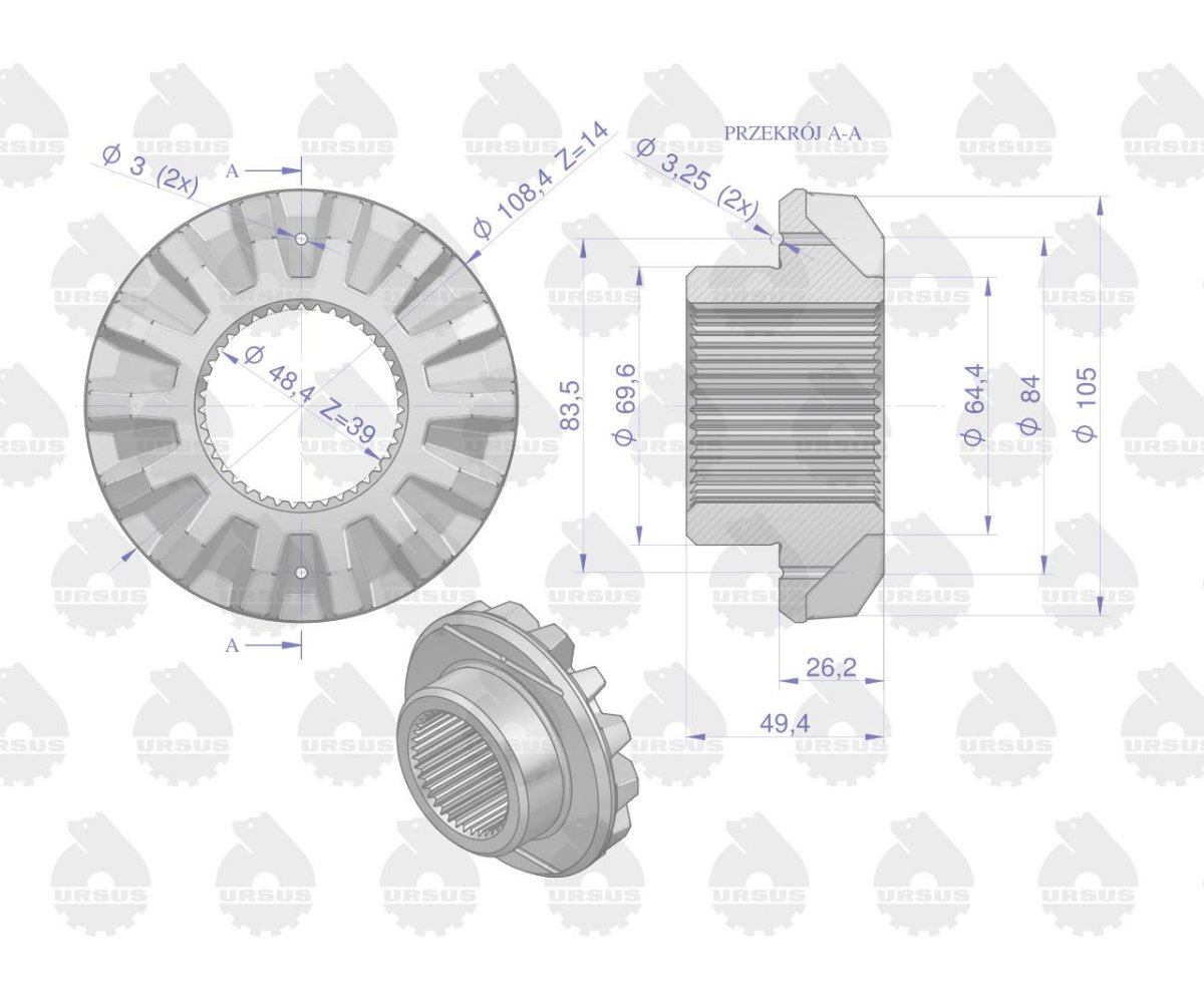 Koło koronowe mechanizmu różnicowego 885517M1 MF3 MF4 ORYGINAŁ URSUS