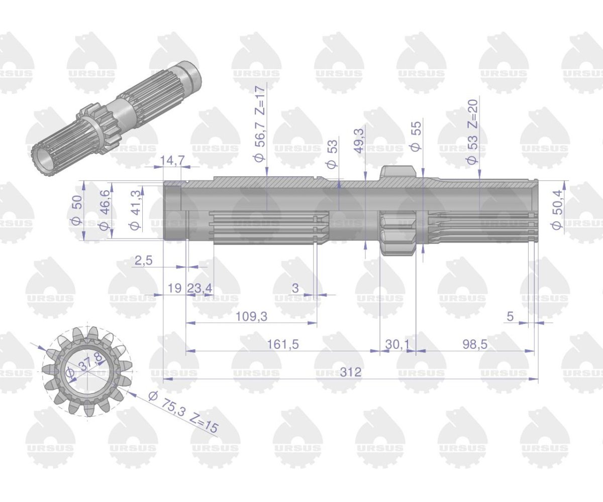 Wałek pośredni skrzyni 906472M2 MF3 ORYGINAŁ URSUS