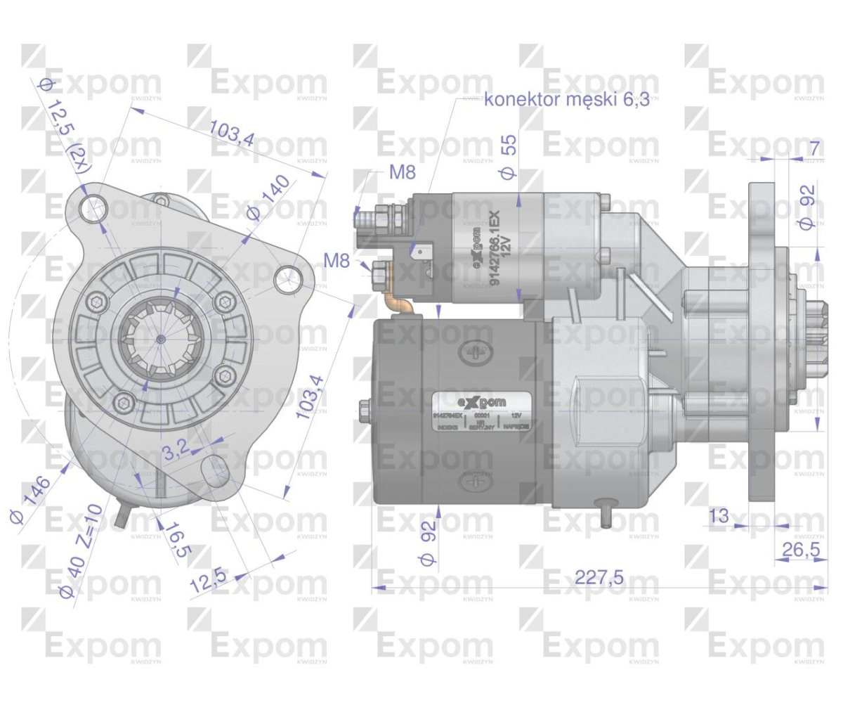Rozrusznik z reduktorem typu Magneton MF3 9142764 Blue Line EXPOM KWIDZYN