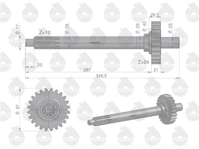 Wałek sprzęgłowy I-stopień gruby frez Z-24/10 964925M3 MF3 ORYGINAŁ URSUS