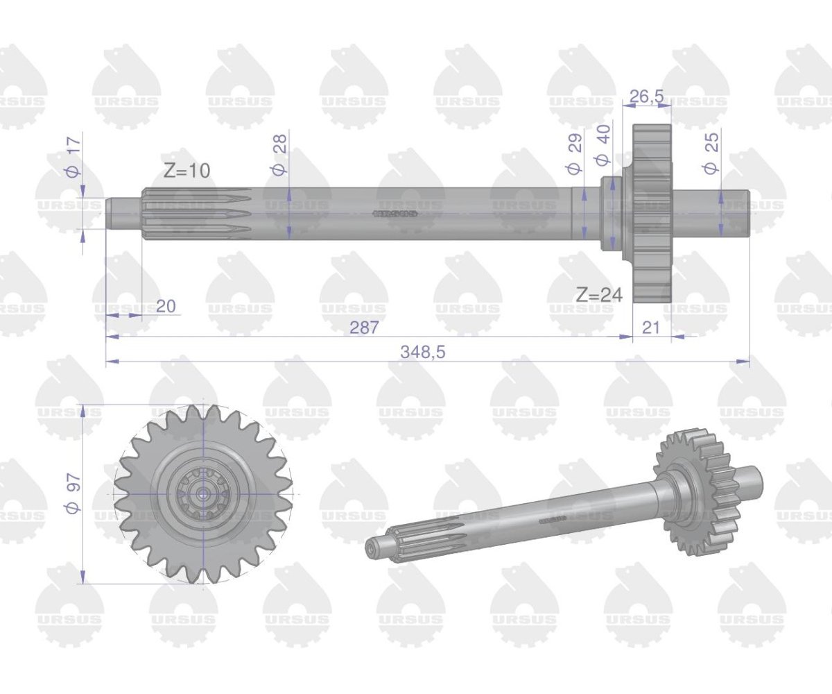 Wałek sprzęgłowy I-stopień gruby frez Z-24/10 964925M3 MF3 ORYGINAŁ URSUS
