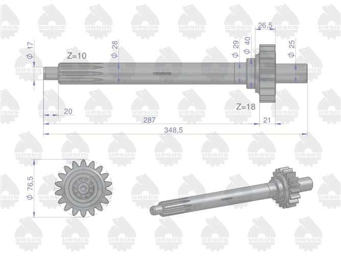 Wałek sprzęgłowy I-stopień gruby frez Z-18/10 964925M3 MF3 ORYGINAŁ URSUS