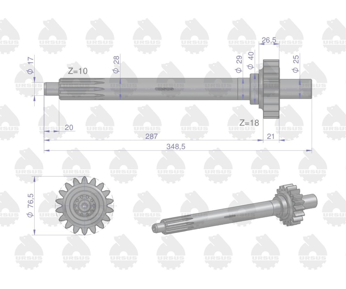 Wałek sprzęgłowy I-stopień gruby frez Z-18/10 964925M3 MF3 ORYGINAŁ URSUS