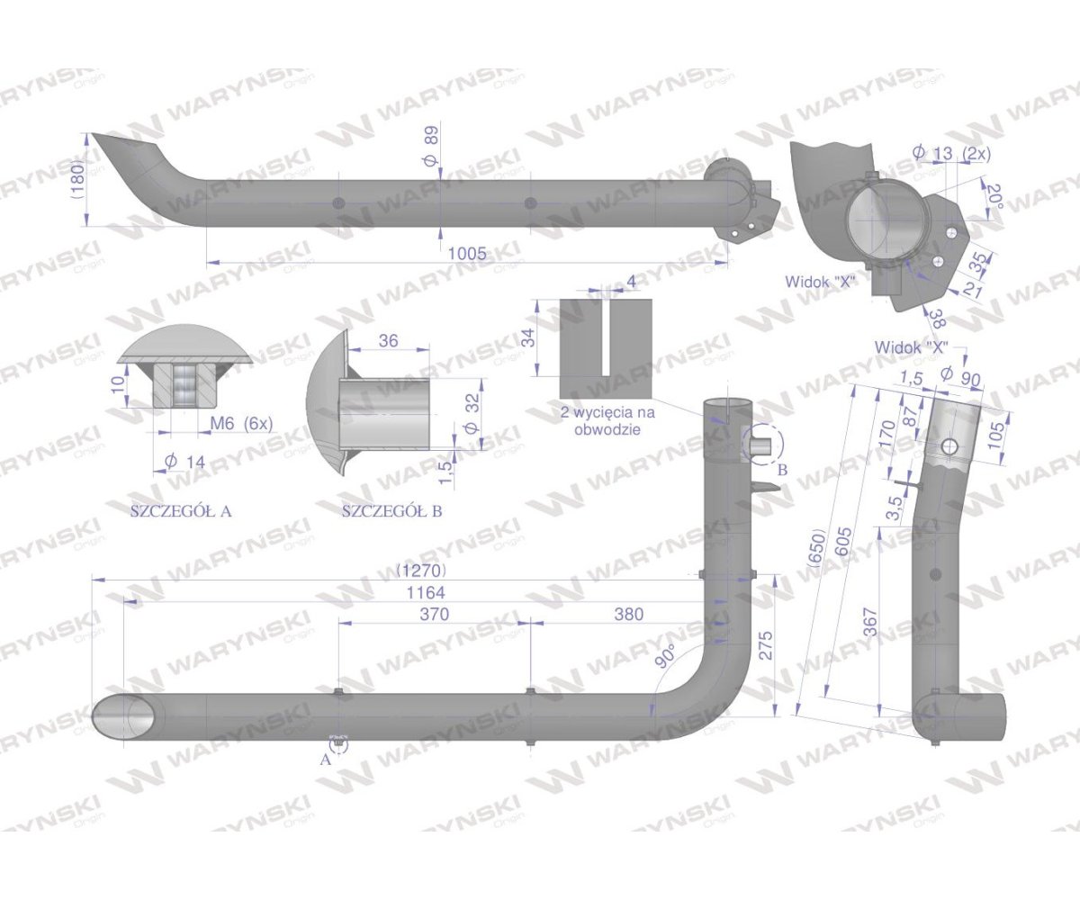 Tłumik rura wylotowa Case New Holland Ford Fiat 82020040 WARYŃSKI