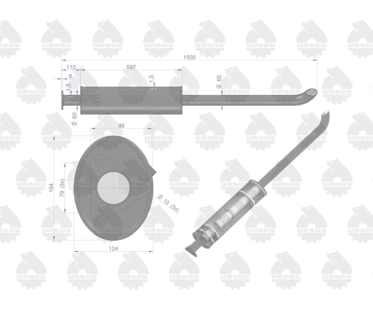 Tłumik 1500mm 7kg ZETOR EMALIA ORYGINAŁ URSUS